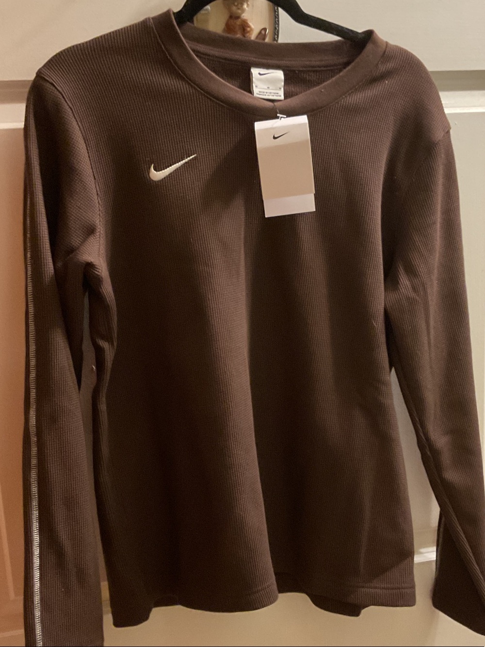 Nike Brown Long-Sleeve Waffle Crew with White Swoosh
